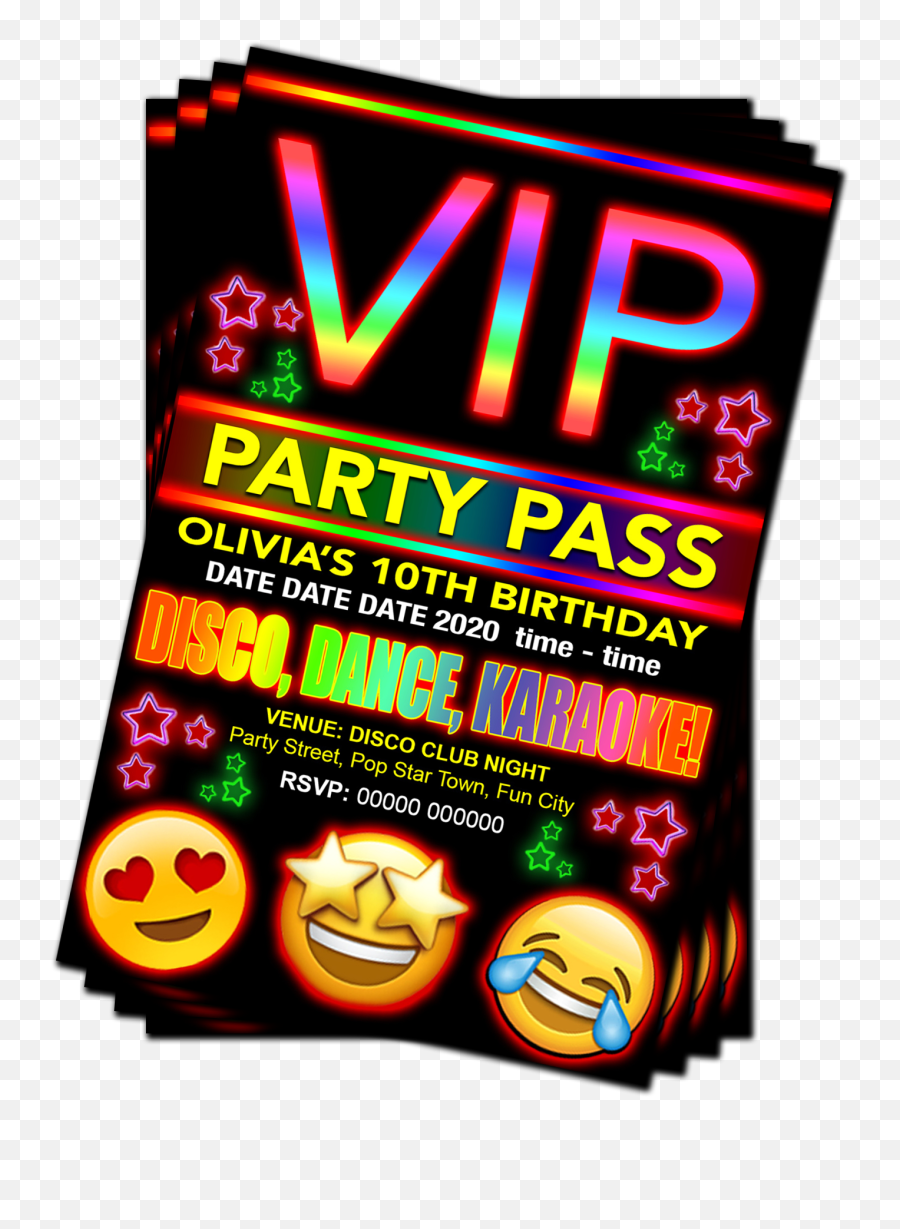 Disco Dance Karaoke Party Invitation - Happy Emoji,Disco Emoji