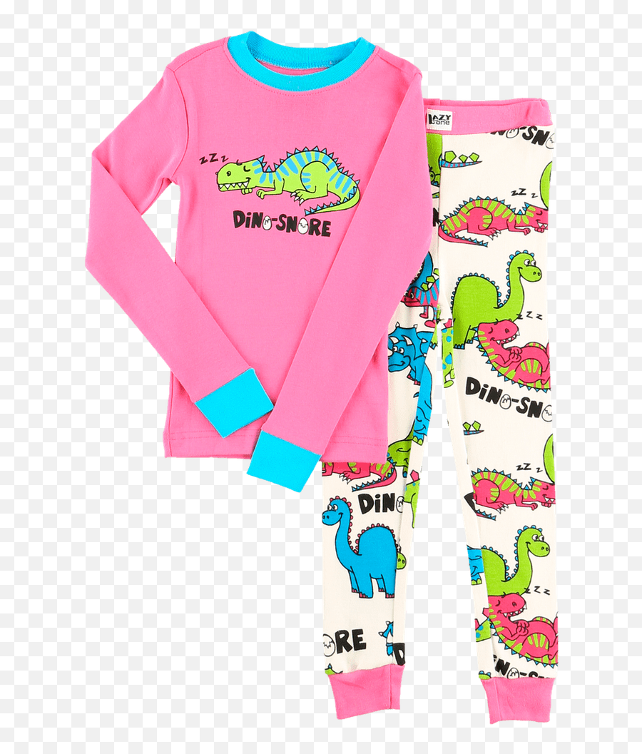 Kids Pink Dino - Snore Long Sleeve Dinosaur Pj Set Lazyone Emoji,Girls Emoji Sleepwear