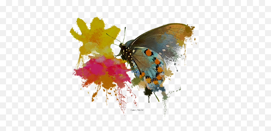 Butterfly On Lantana - Splatter Paint Tee Shirt Design Womenu0027s Tshirt Png T Shirt Design Logo Butterfly Emoji,L Black Swallowtail Butterfly!! Smile Emoticon