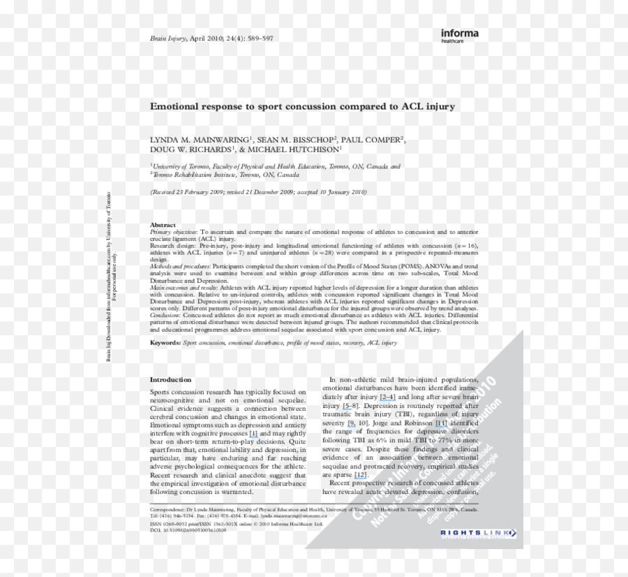 Sport Concussion Compared To Acl Injury - Document Emoji,Emotion Detection In Sport Players