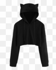 Hoodie Black Cat Clothes Cloth Sticker - Crop Black Hoodie For Girls Emoji,Black Emoji Hoodie