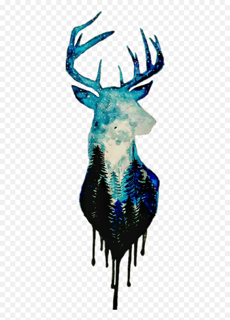 Reno Bosque Acuarela Blue Sticker - Cool Deer Art Emoji,Acuarela Emojis