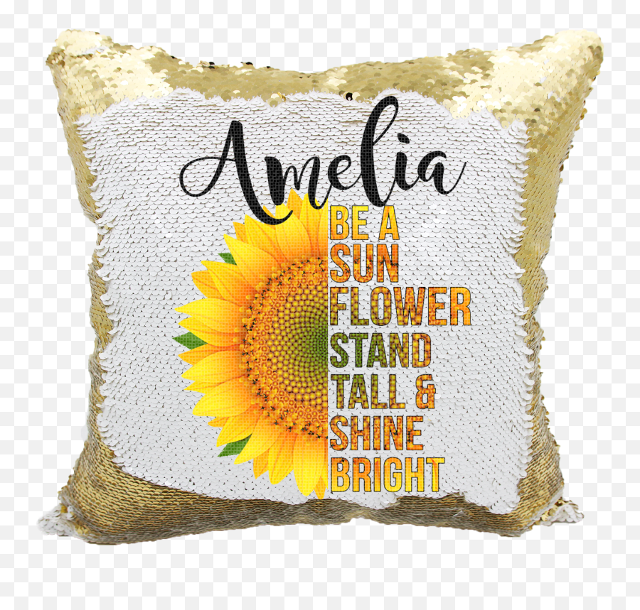 Handmade Personalized Be A Sunflower Quote Reversible Sequin Pillow Case - Decorative Emoji,Flower Throwing Emoticon