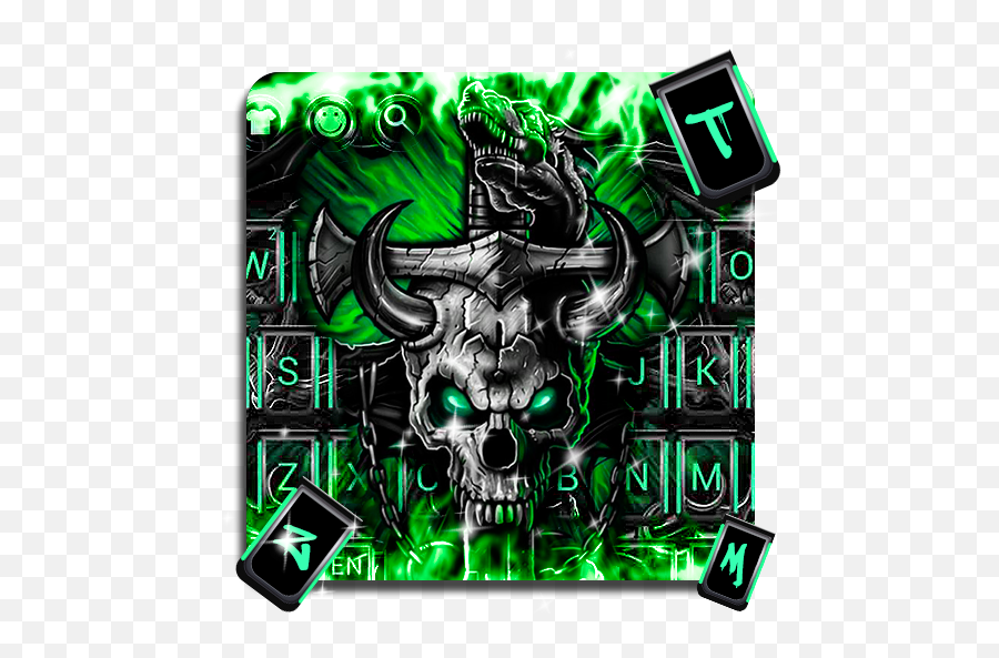 Skull Green Keyboard - U200c Google Play Dragon Skull And Sword Emoji,Metal Horn Emoji