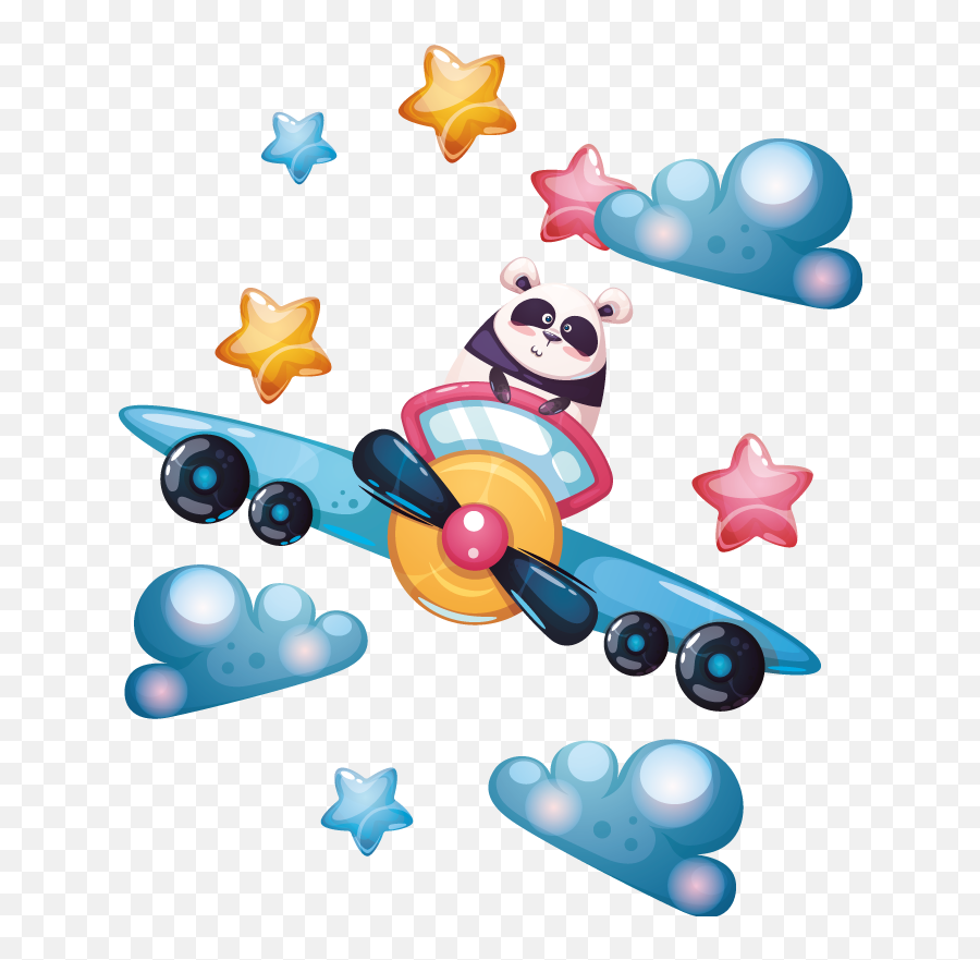 Baby Panda And Airplanes Illustration Wall Art - Happy Emoji,Bathtub Emojis Placematt