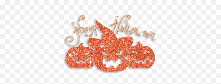 Happy Halloween Pumpkins Iron - On Glitter Rhinestone Transfer Glitter Happy Halloween Emoji,Pumpkins Emotion Faces