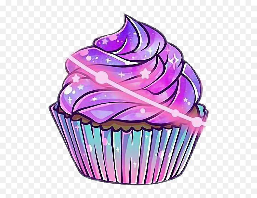 Kawaii Sticker - Kawaii Galaxy Cupcake Transparent Cartoon Emoji,Purple Emoji Cupcakes