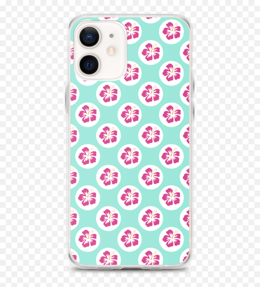 Pink Hibiscus Floral Pattern On Aqua Blue Iphone Case Emoji,Aqua Emoji