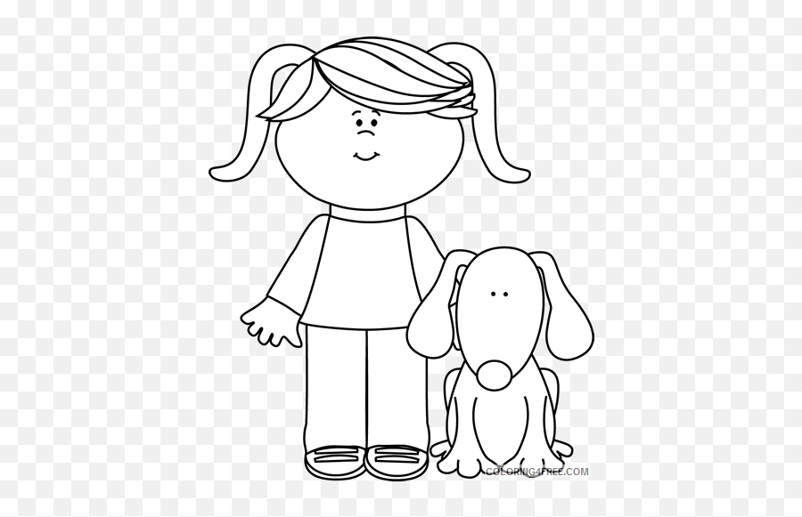 Girl And Dog Coloring Pages Girl With - Clip Art Black And White Pet Emoji,Girl Emoji Coloring Pages
