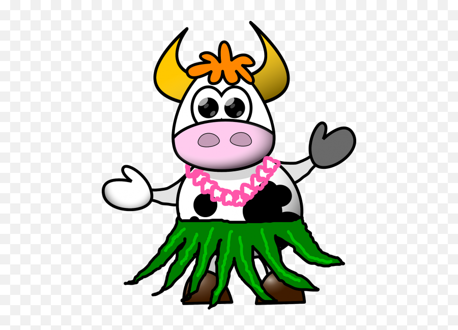 Cow Cartoon Skirt Hula Hawaiian Costume - Hawaiian Cow Clip Art Emoji,Hawaiian Emojis Hula Dancers Boys