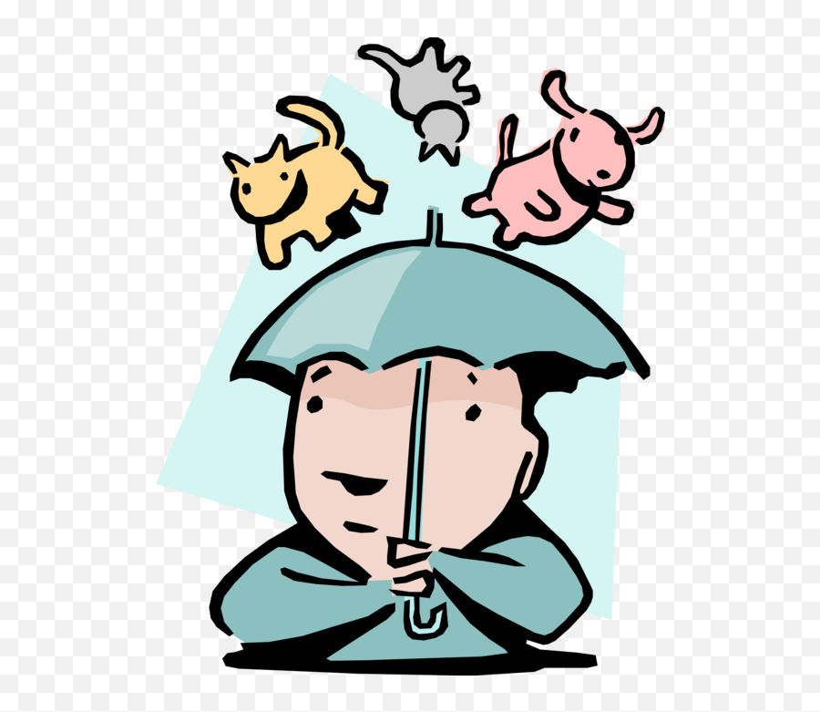 Vector Illustration Of Raining Cats And Dogs Idiom - Idioms Raining Cats And Dogs Idiom Clipart Emoji,Emotion Idioms