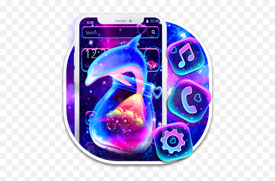 2021 Colorful Galaxy Neon Dolphin Theme App White Screen - Mobile Phone Emoji,Dolphin Emoji Android