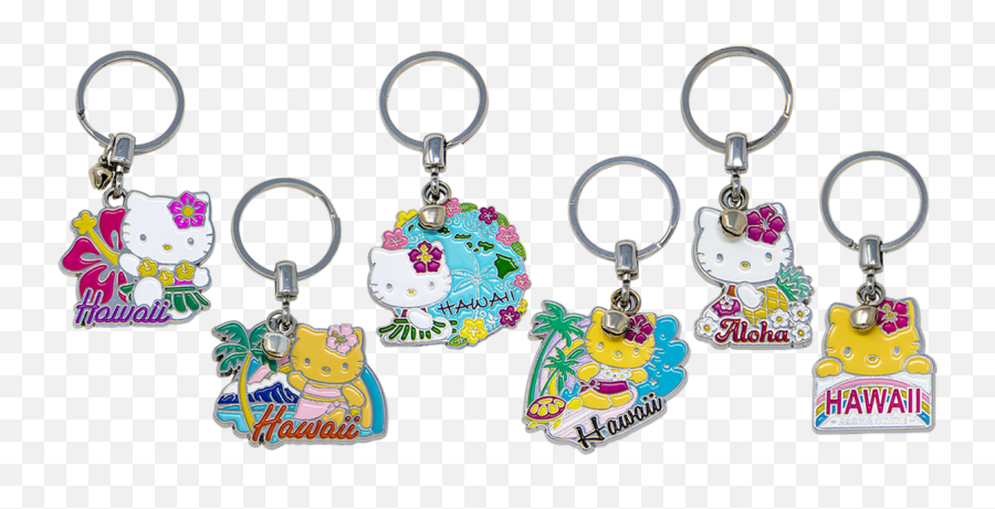 Hello Kitty Keyring - Solid Emoji,Emoticons With Hula Girls And Leis