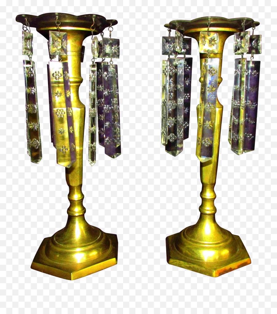 Pr Brass Candlesticks With Square - Antique Emoji,Etched Emoji