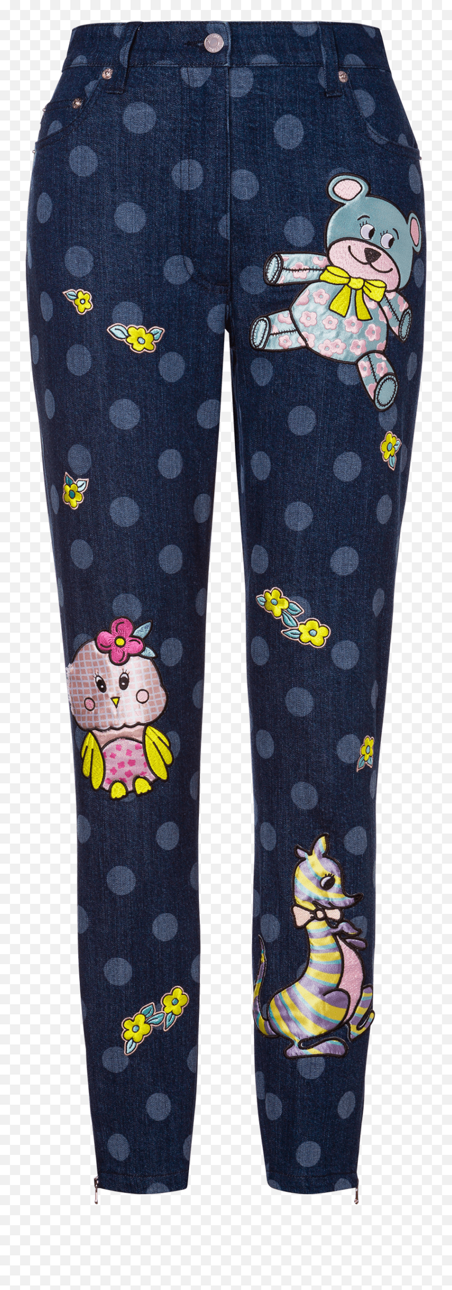Animal Patch Polka Dots Denim Trousers Emoji,Dinsey Dress Emoji