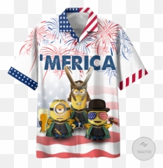 Minions Independence Day Hawaiian Shirt Beach Shorts - Tagotee Emoji,Emotions Of Finn Shirt