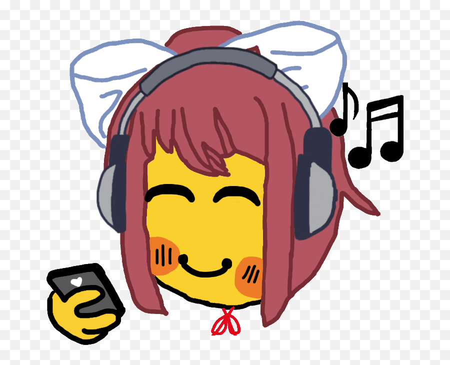 Emoj - Ika Blasting Some Music Literature Club Literature Emoji,Dark Headphone Emoji