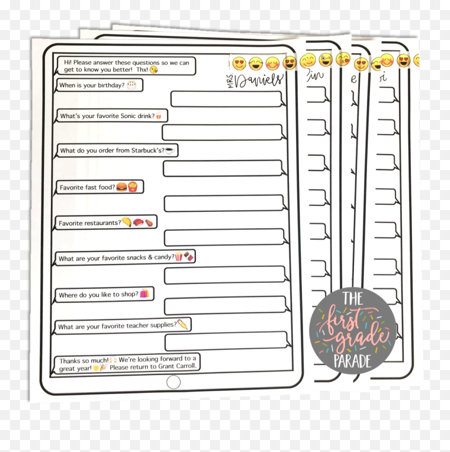 Back To School Gift U0026 Teacher Questionnaires - Cara Carroll Horizontal Emoji,Emoji Gift Clouds