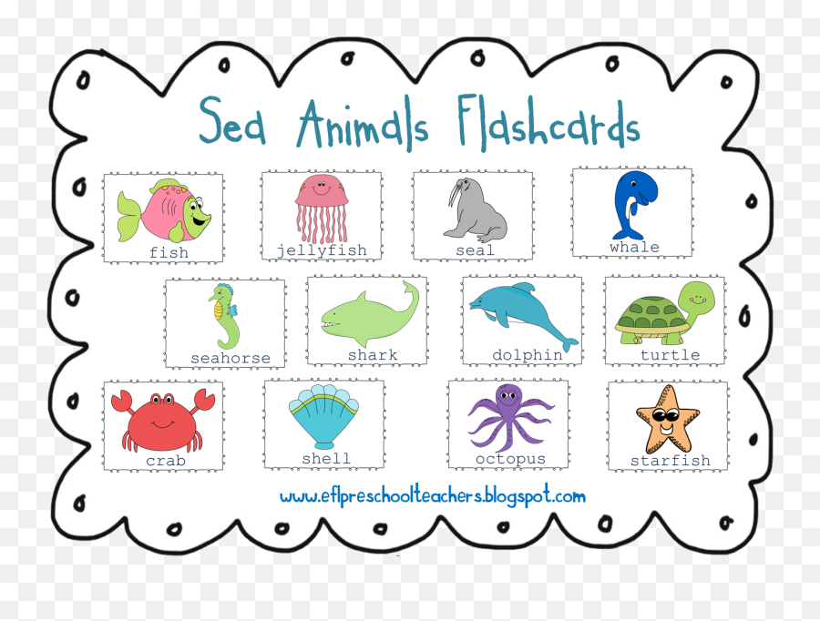 Color Clipart Flashcard Color - Sea Animals For Kids With Names Emoji,Printable Feelings And Emotions Flashcards