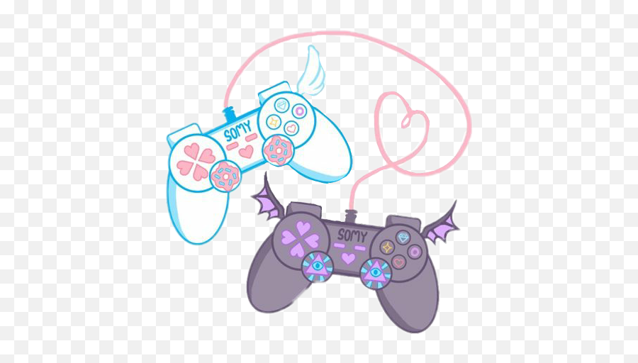 Angel Devil Angeldevil Wings Sticker - Kawaii Game Controller Png Emoji,Game Controller Emoji Purple