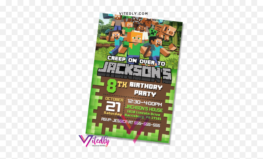 Birthday Invitations U2013 Vitedly - Minecraft Birthday Invitation Ideas Emoji,Minecraft Chat Emojis