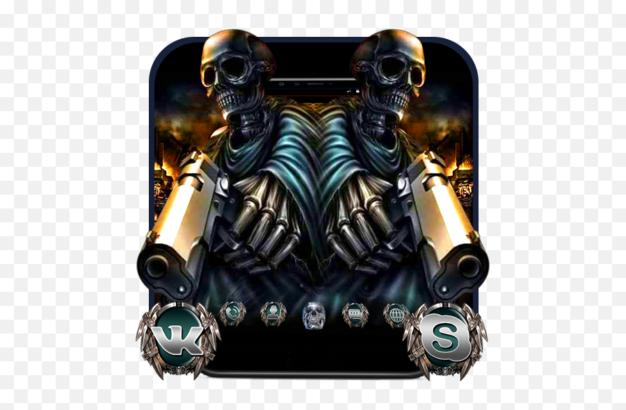 Download Fire Skull Gun Theme On Pc U0026 Mac With Appkiwi Apk - Gun Ghost Skull Emoji,Skeleton Emojis And Flower Emojis
