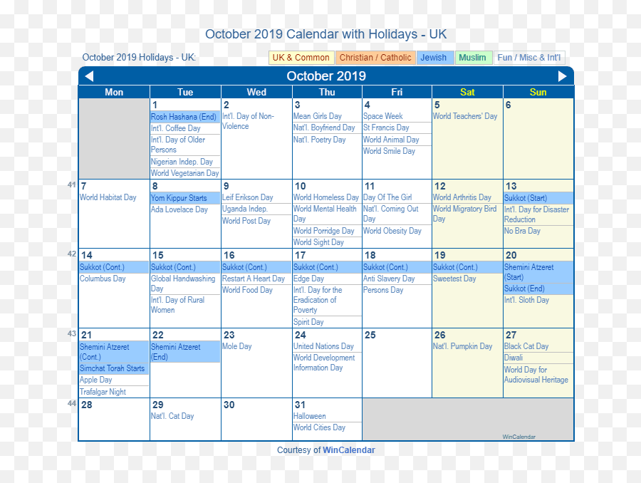 October 2019 Calendar With Holidays - United Kingdom German December Calendar Holidays Emoji,Sexual Emoji Chart