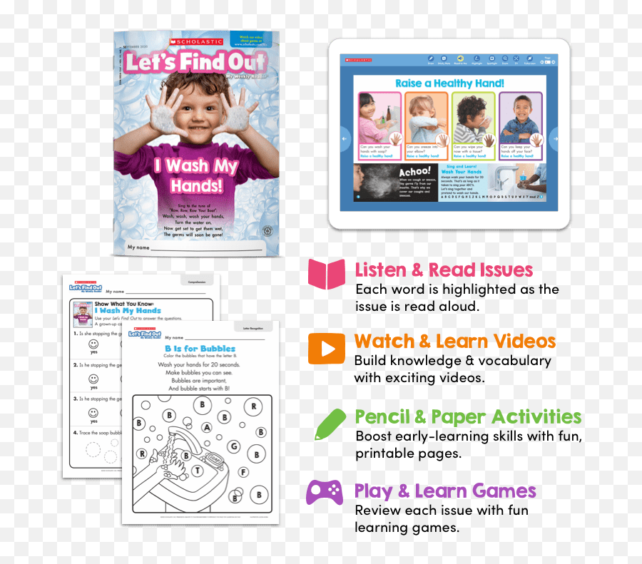 The Kindergarten Nonfiction Magazine - Wash My Hands Find Out Emoji,Scholastic News + Animal Emotions 2014