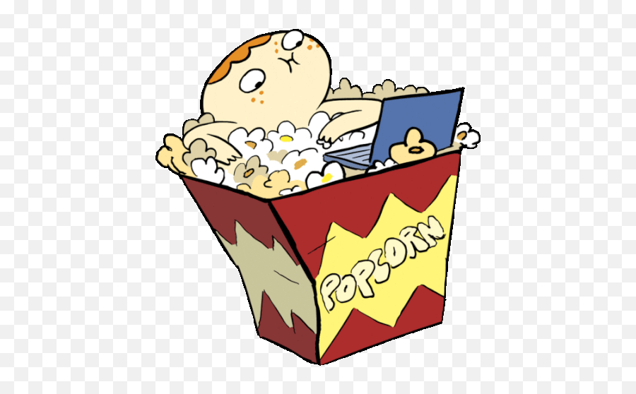 Sherman Sits In Popcorn And Watches Laptop Sticker - Eating Popcorn Sticker Emoji,Popcorn Eating Twitter Emoticons