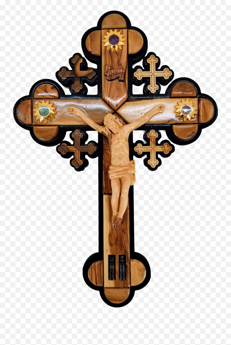 Jerusalem Crucifix With Wooden Figure With Holy Items - Christian Cross Emoji,Fall Leaf Cross Emoticon
