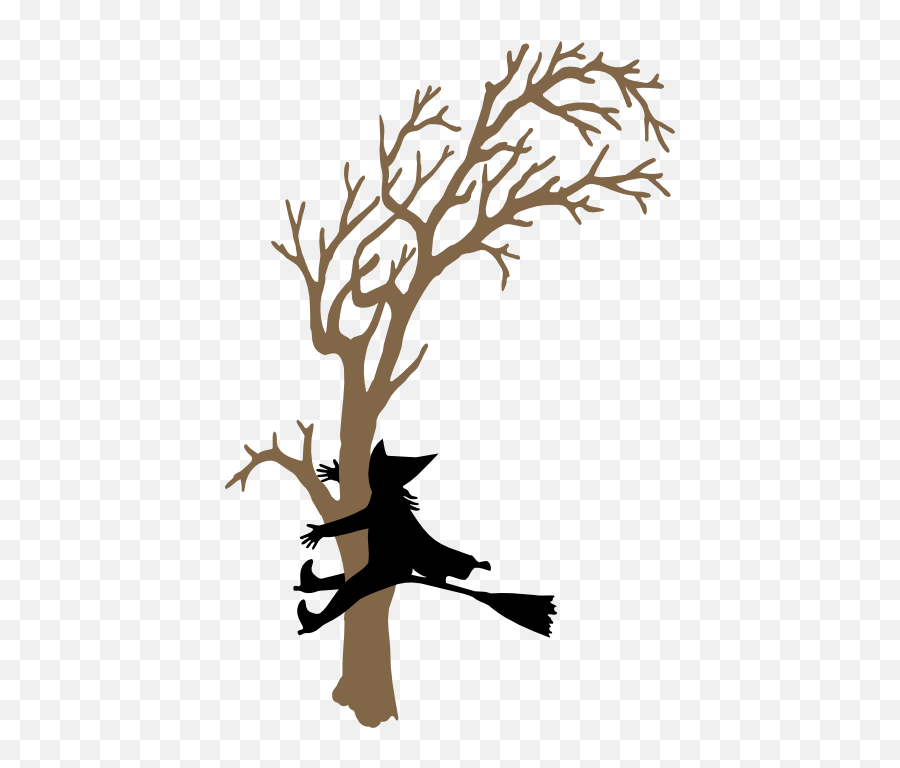 Witch Crash Silhouette Svg - Spooky Tree Silhouette Emoji,Witch Flying Into Tree Emoticon