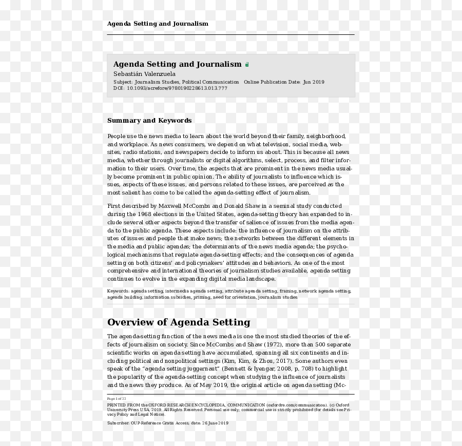 Pdf Agenda Setting And Journalism Sebastián Valenzuela - Document Emoji,Emotion Regulation Tasks Gandy Et Al 2014