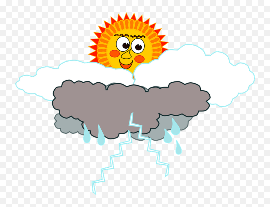 Smiling Sun With Dark Clouds And Rain Clipart Free Download - Dark Cloud And Sun Clipart Emoji,Black Cloud Emoji