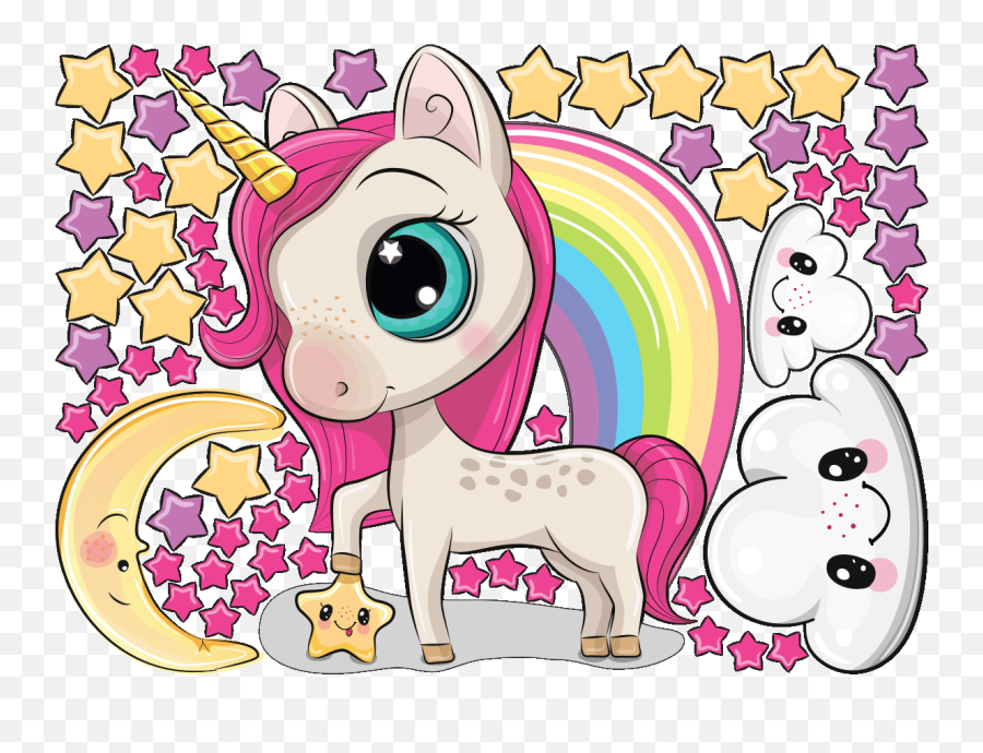 Wall Sticker Happy Unicorn And 60 Stars Emoji,Palm Tree Youtube Emoji