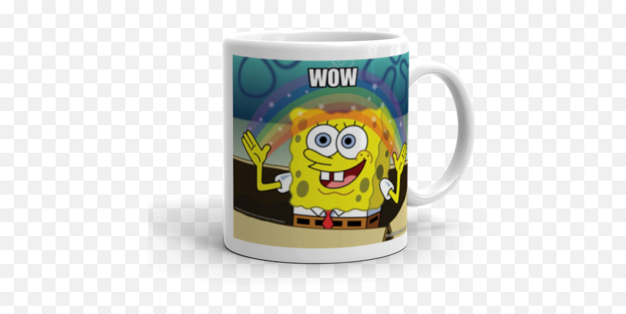 Wow - Rainbow Spongbob Make A Meme Cartoon Characters Emoji,Free Wow Emoticon