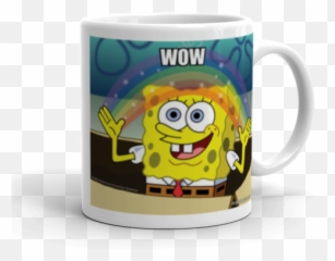 Wow - Rainbow Spongbob Make A Meme Cartoon Characters Emoji,Free Wow Emoticon