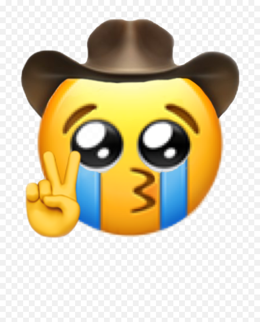 Sad Mood Relatable Cowboy Hat Emoji - Cry Peace Sign Emoji,Cowboy Hat Emoji