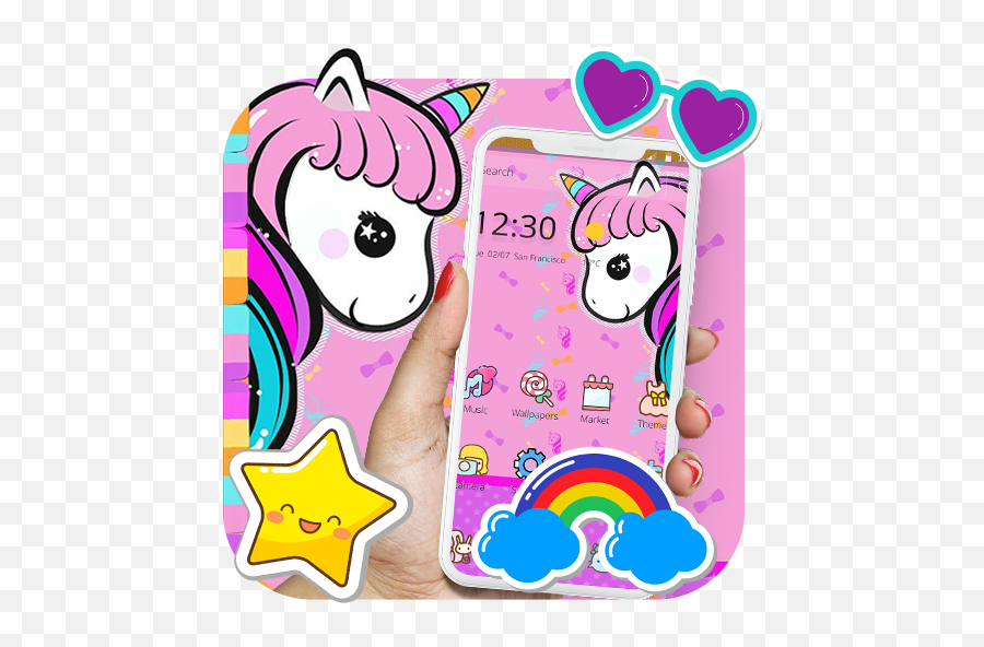 Cute Pink Cartoon Unicorn Theme U2013 Apps On Google Play - Girly Emoji,Unicorn Emoji Iphone Case