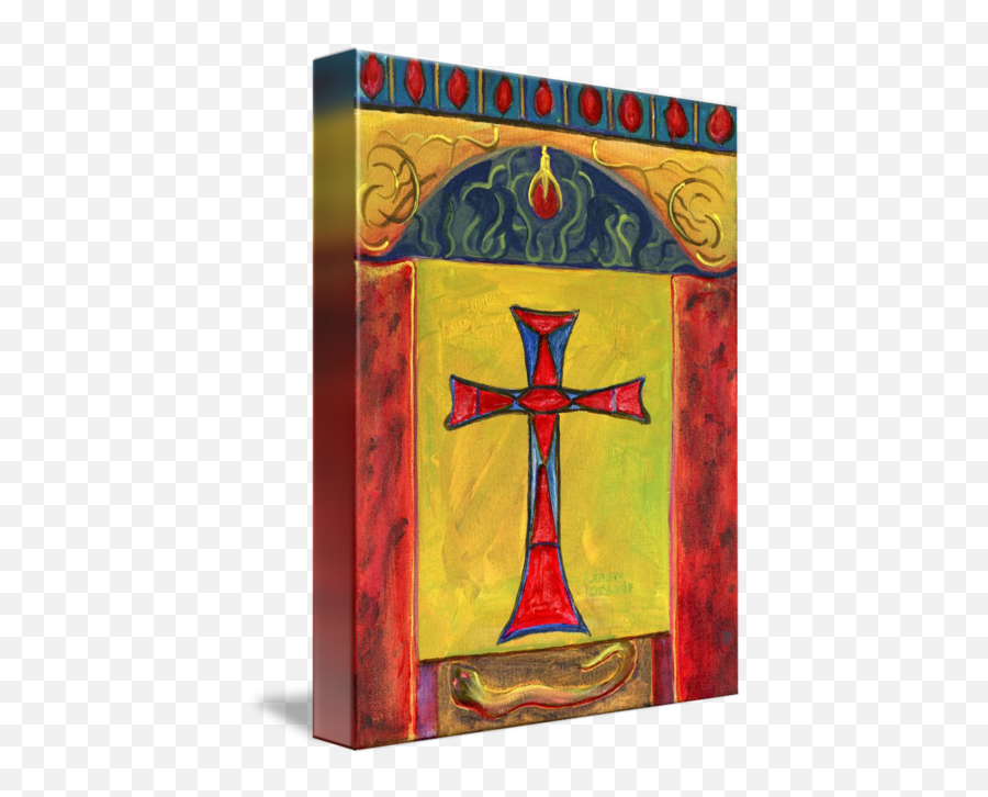 Cross Over Snake Medieval Altarpiece - Medieval Style Symbolic Cross Original Painting Emoji,Painting Jeses And Emotions