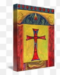 Cross Over Snake Medieval Altarpiece - Medieval Style Symbolic Cross Original Painting Emoji,Painting Jeses And Emotions
