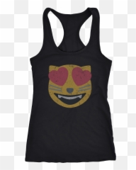 Weathered Heart Eyes Cat Smilie Shirt - Funny Physical Teacher Shirts Emoji,Cat Winking Emoticon