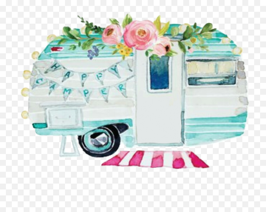 Watercolor Handpainted Camper Sticker - Decorative Emoji,Travel Trailer Emoji