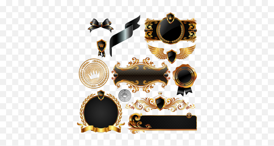 Black And Gold Shields And Crests Vectors Psd Psd Free Download - Background Black Gold Vector Emoji,Black Ribbon Emoticon Code