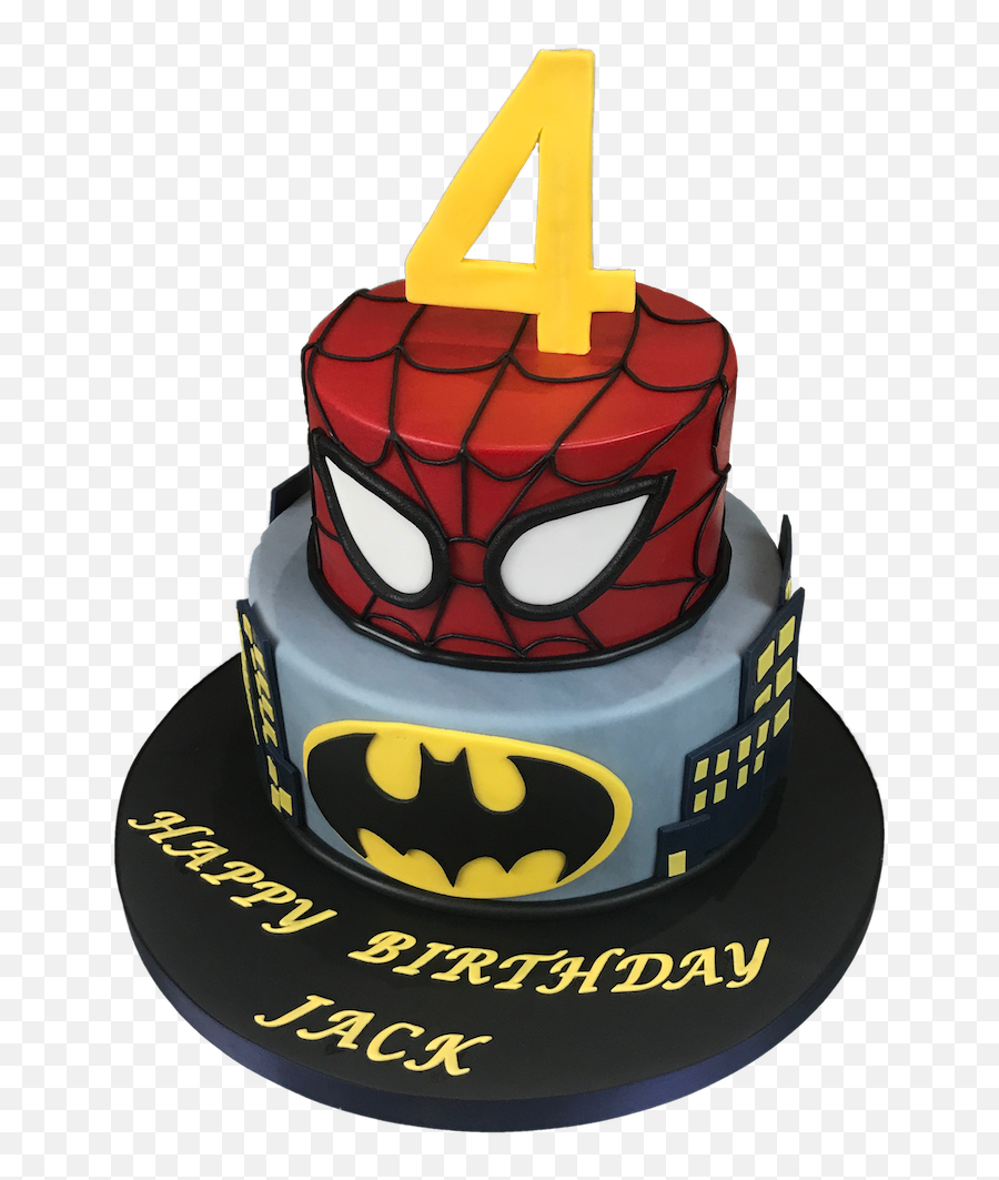 Superhero Cake - Spiderman With Batman Cake Emoji,Batman With Bat Emojis Cake