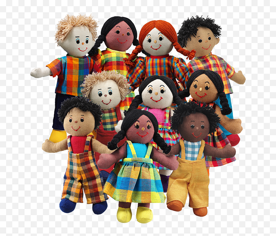 Ethnic Rag Doll Set Of 10 - Multi Cultural Hair Rag Dolls Emoji,Large Emotions Rag Doll