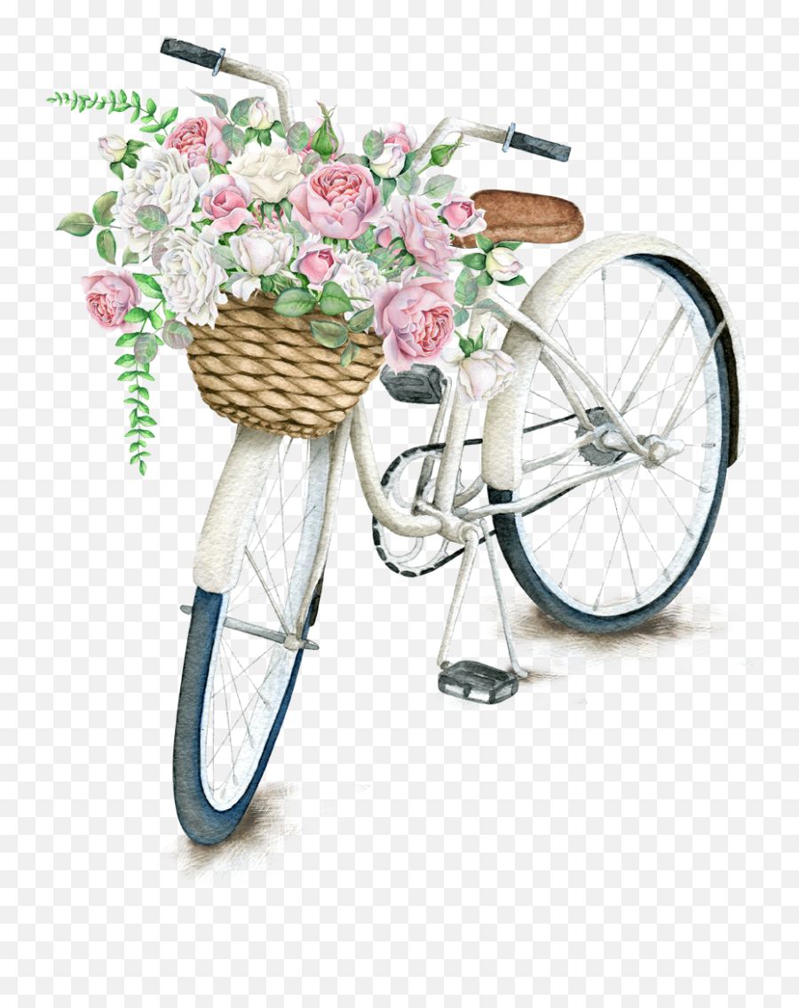 Bicycle Rose Clipart Sticker By Jennyshaghira - Bike With Flowers In Basket Drawing Emoji,Bicycle Emoji