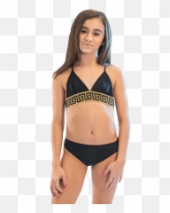 Girlu0027s Two Piece Gold Trim Bathing Suit - Midriff Emoji,Girls Emoji Bathing Suit