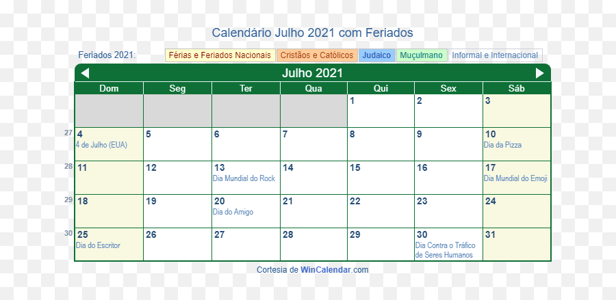 Calendário Julho 2021 Com Feriados E Dias Festivos Brasil - Calendário Julho 2020 Com Feriados Emoji,Emoji Bandeira Do Brasil