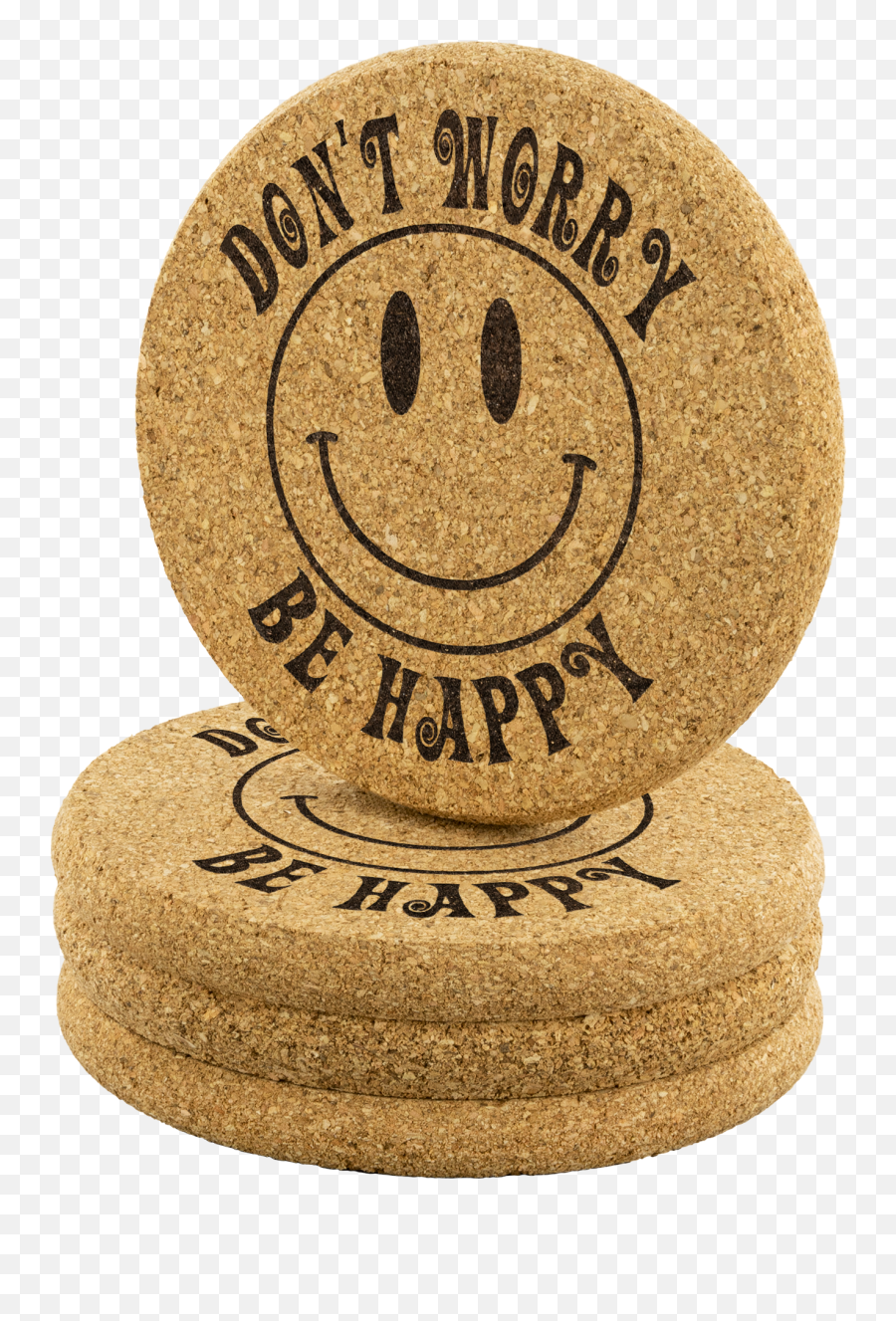 Donu0027t Worry Be Happy 4pc Set Of Cork Coasters Smiley Face - Happy Emoji,Extra Thicc Emoticon