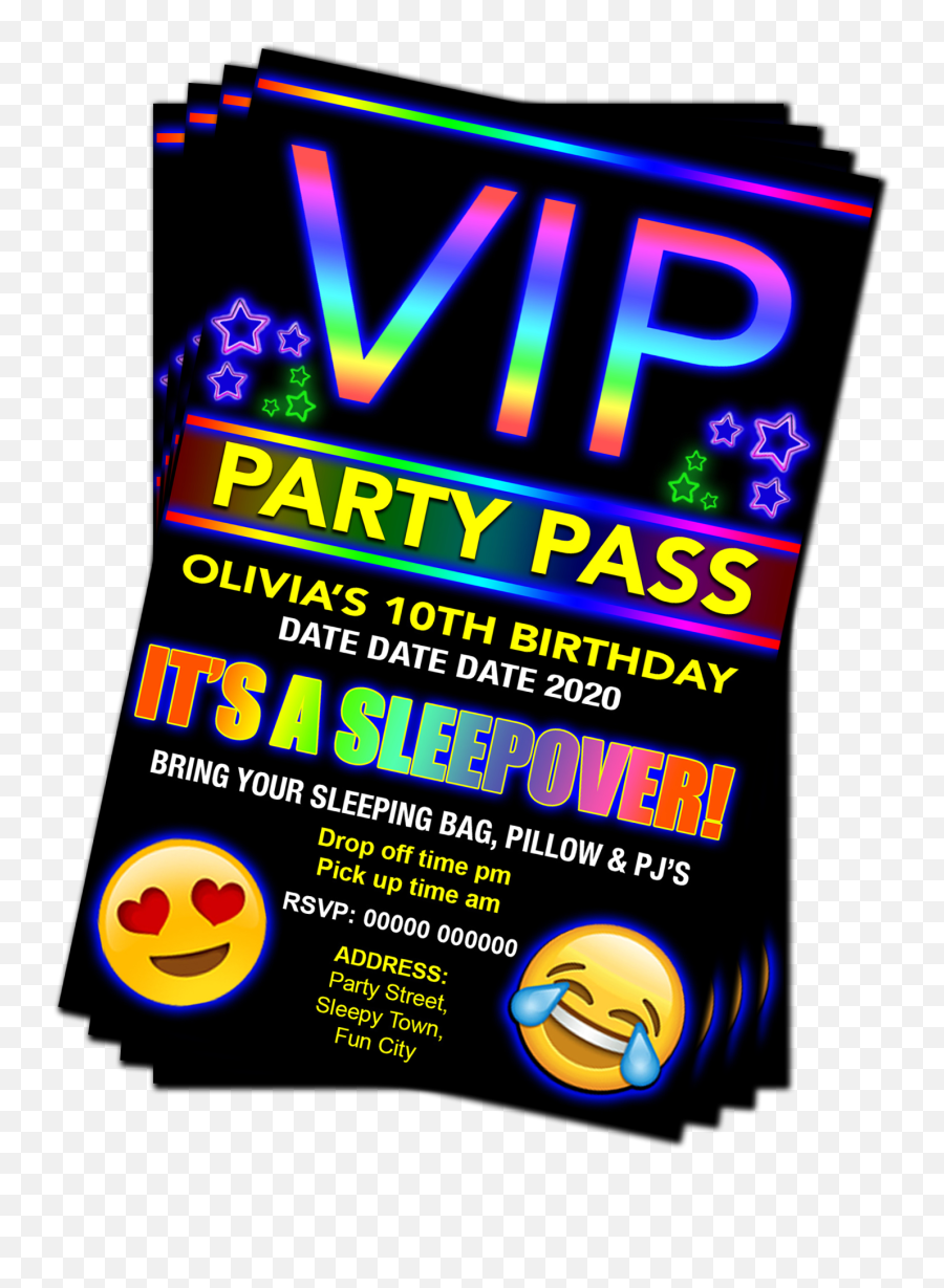 Sleepover Birthday Party Invitation Vip Pass Emoji Red Pink Or Blue Grandwazoodesign,Picks Of Sleeping Emojis